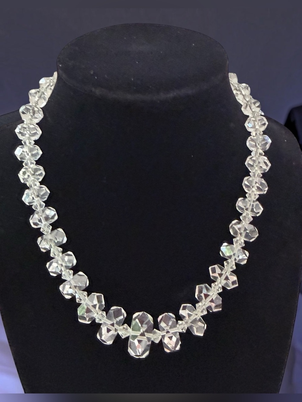 Vintage Graduated Faceted Rock Crystal Choker Necklace – Gold Filigree Clasp